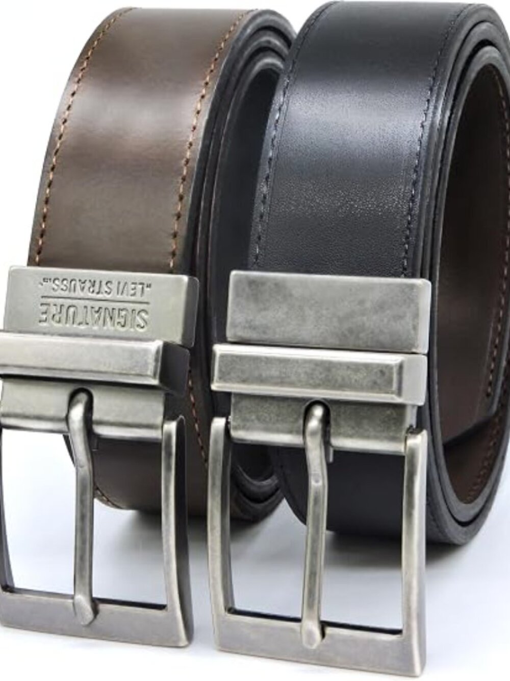 Signature by Levi Strauss Black & Brown Leather Reversible Buckle Belt Men’s 44